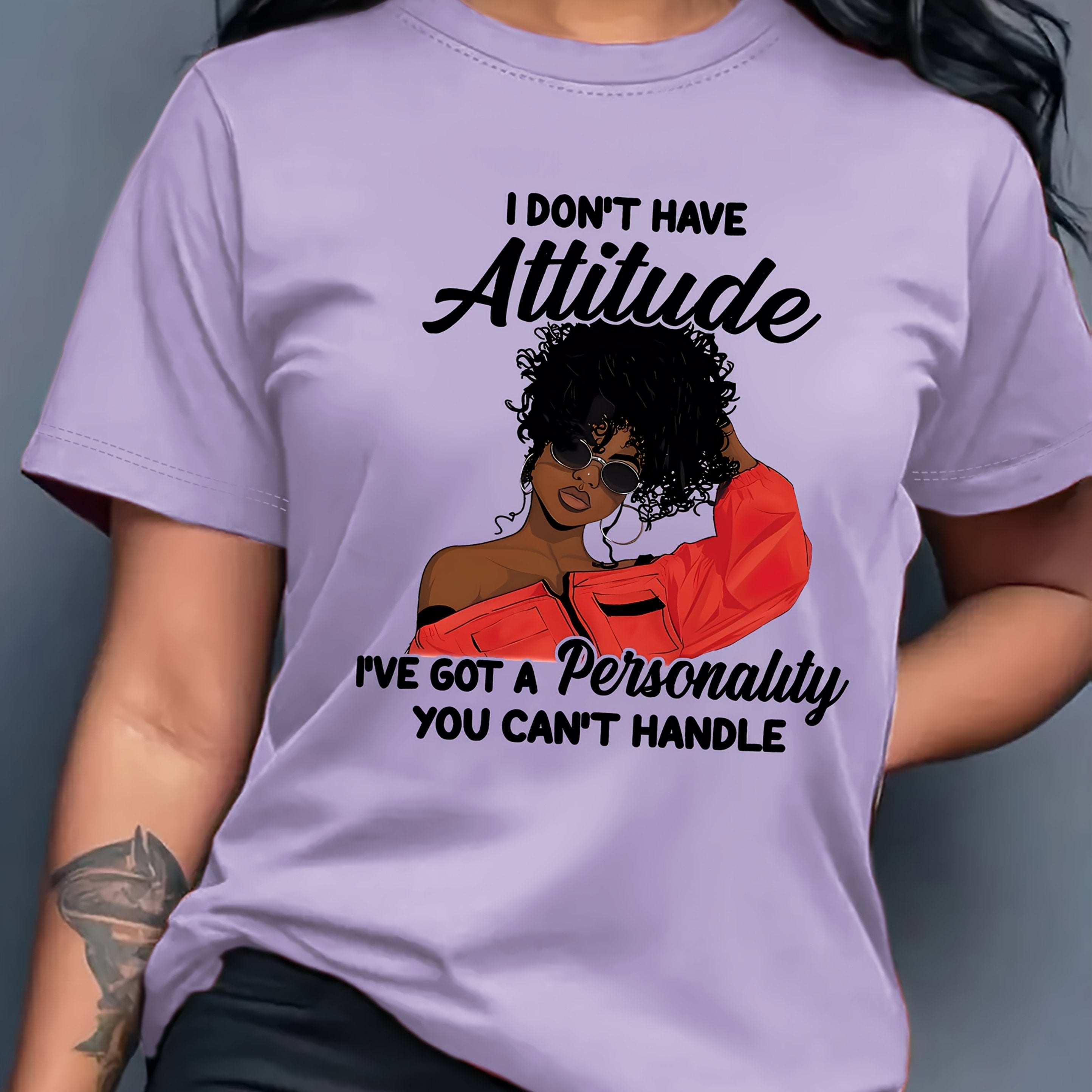 Women'S Casual Crew Neck T-Shirt with "I Don't Have Attitude, I've Got a Personality You Can't Handle" Print - Short Sleeve, Round Neck, Allseason Top, Casual Wear | Playful Print Top | Comfortable Fit, Ladies T Shirts