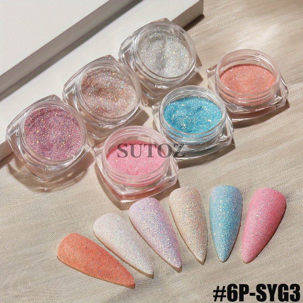 Glittery Rainbow Candy Nail Glitter Set - Ultra-Fine, Luminous Sugar Effect for Stunning Nail Art, Fragrance-Free, Ideal for Hands & Feet, Round Shape, Perfect for DIY Manicures, Nail Art Accessories