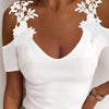 Cold Shoulder Lace Strap T-Shirt, Casual Short Sleeve T-Shirt For Spring & Summer, Women's Clothing