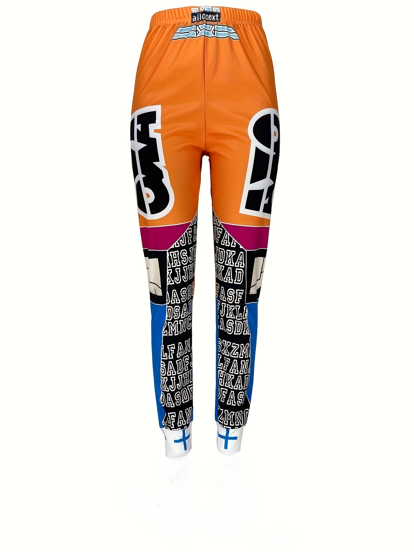 Letter Print Colorblock Baggy Pants, Casual Elastic Waist Pants, Women's Clothing