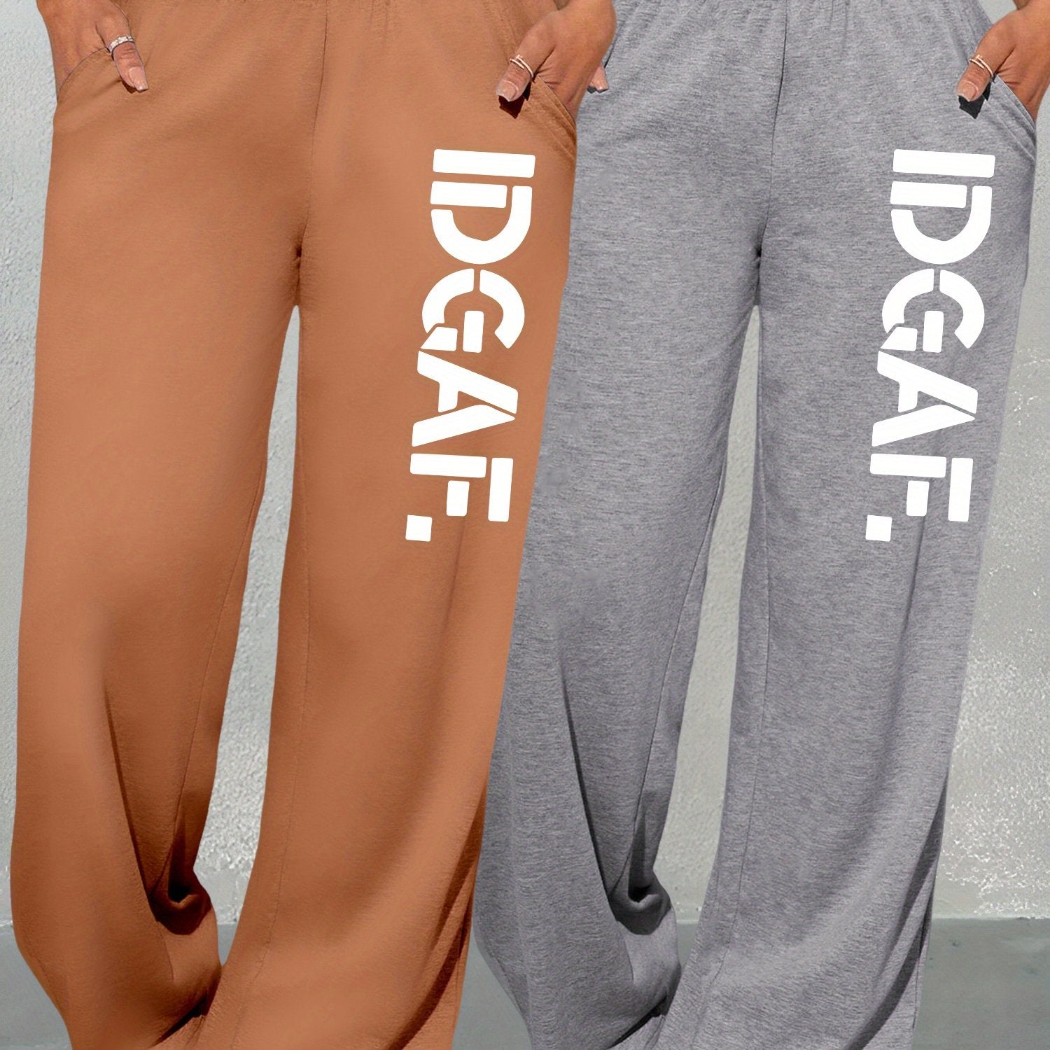 2-Pack Women'S Casual Loose-Fit High-Waisted Sweatpants, Geometric Print, Knit Fabric, Polyester, Straight Leg, Adult, All-Season, Fashion Pants