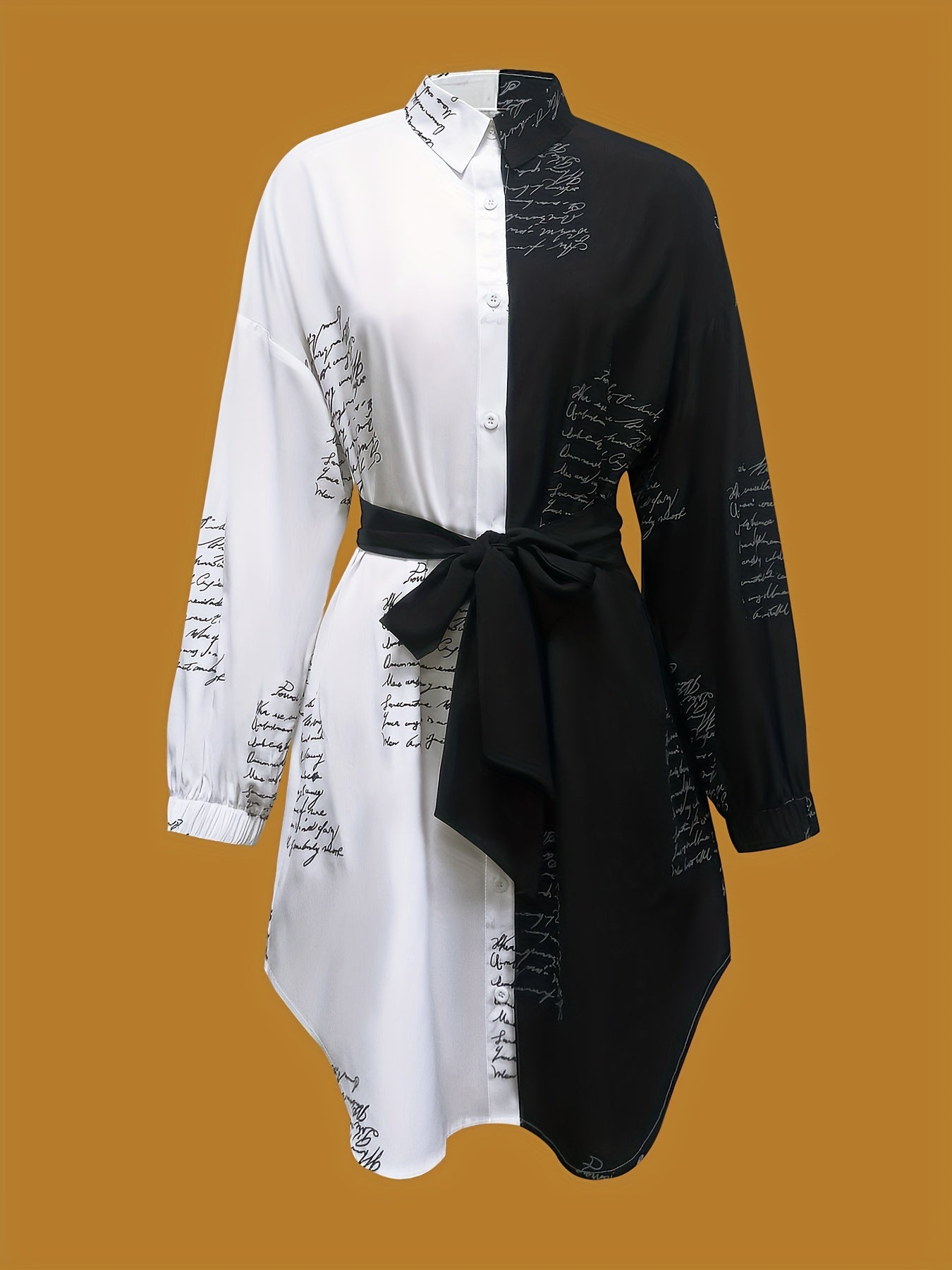Vibrant Color Block Shirt Dress - Long Sleeve, Belted, Casual, Flattering Fit, Women's Clothing for Everyday Wear
