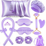 12-Piece Satin Heatless Curling & Sleep Beauty Set – Overnight Hair Rollers, Face Massager, Satin Pillowcase, Eye Mask & More for Healthy Hair and Glowing Skin