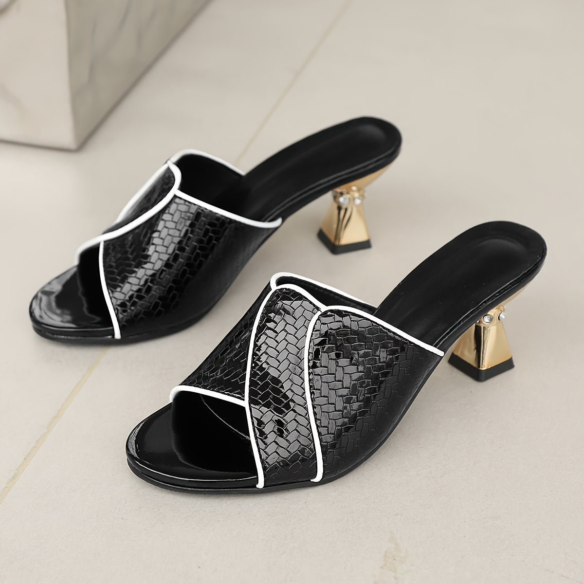 Women'S Elegant Black Strappy High Heel Sandals with Golden Chain Ankle Cuff - 2.76inch Stiletto, Comfortable TPR Sole, Synthetic Upper, Open Toe Design for All-Season Use, Versatile Footwear|Stylish High Heel|Synthetic Sanda