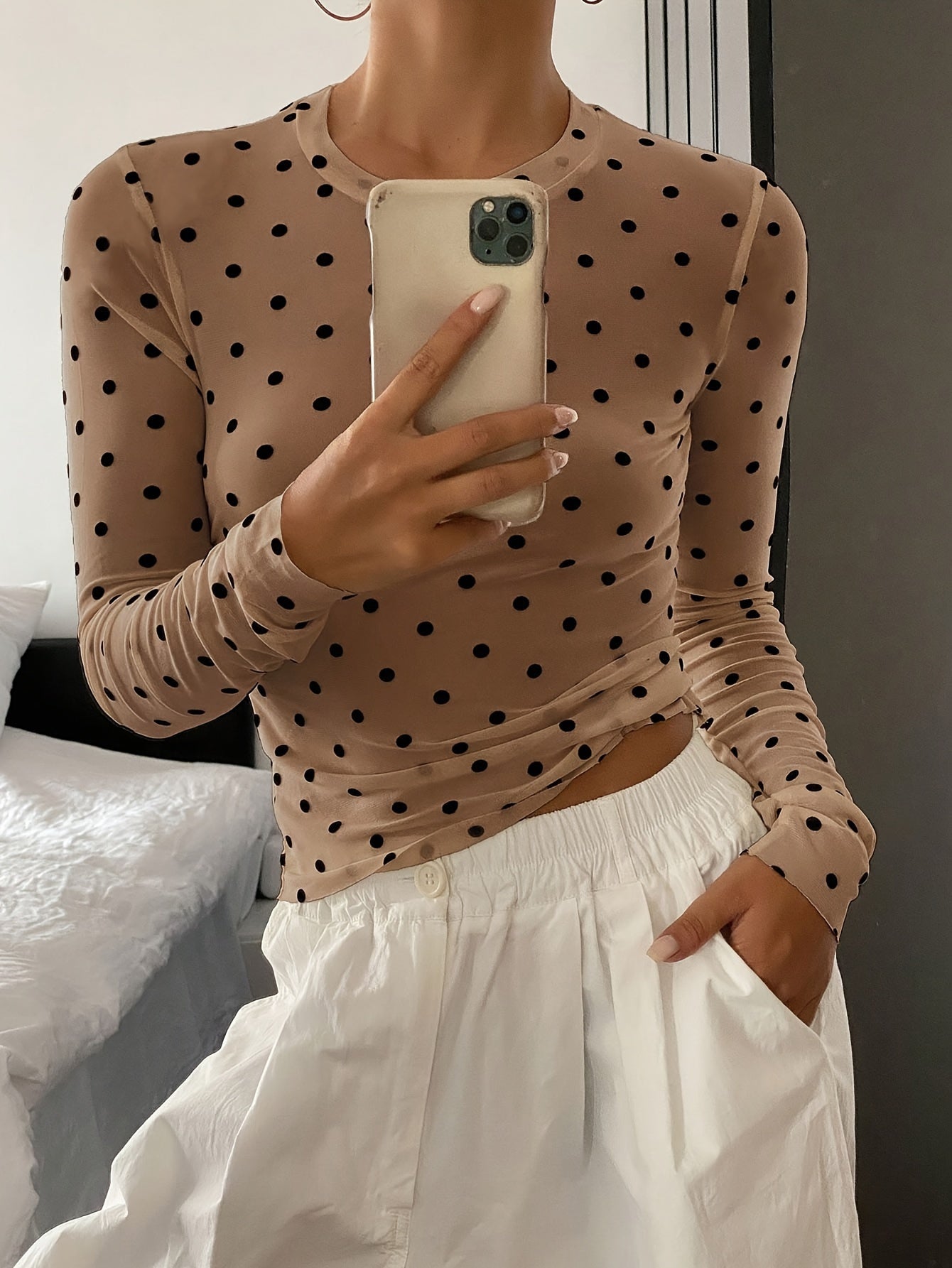 Women'S Mesh Polka Dot Velour T-Shirt