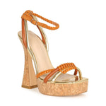 Women's braided strap high heel sandals, chunky heels
