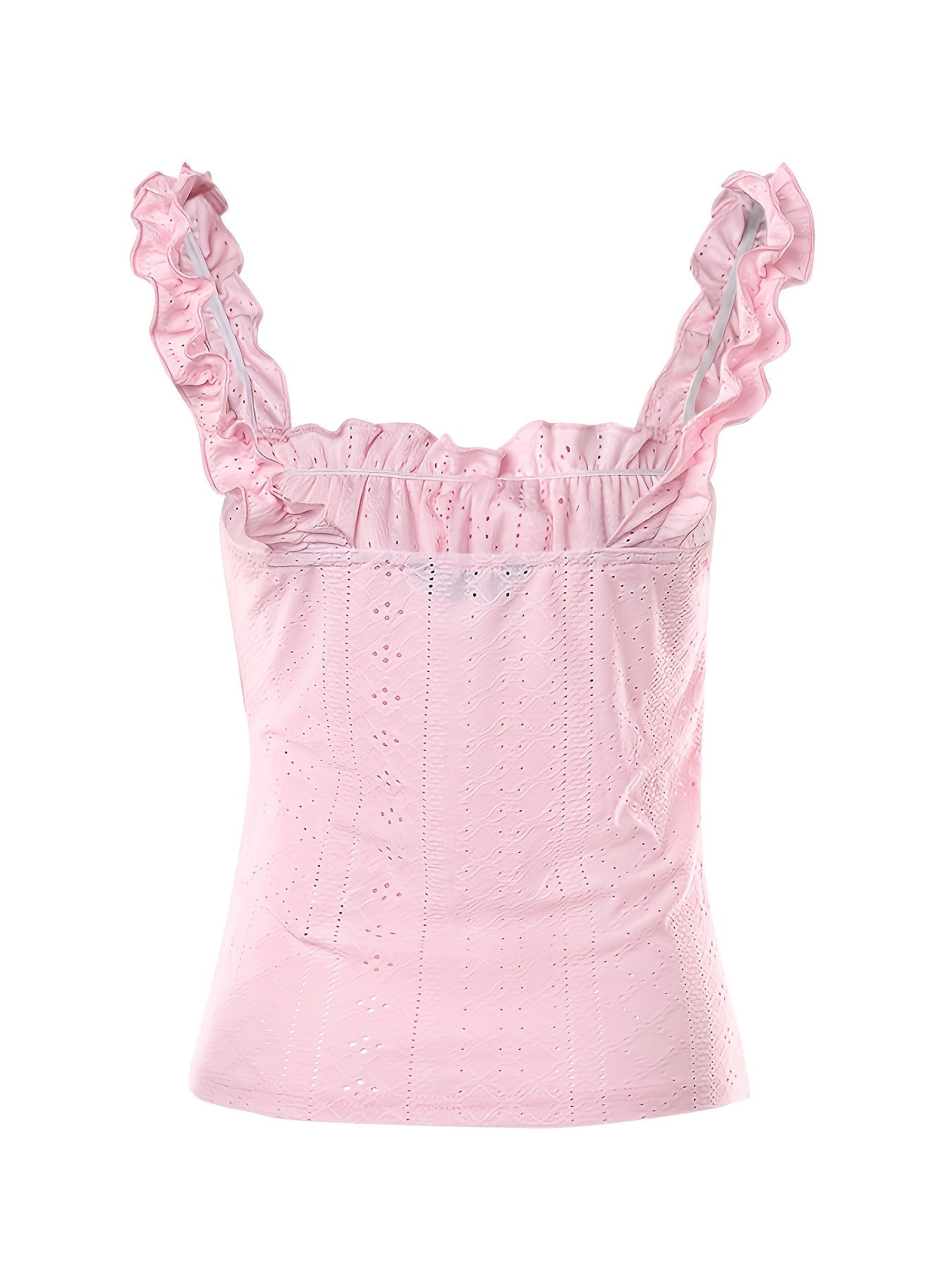 Women'S Elegant Blue Lettuce Trim Cami Top with Floral Print & Tie-Dye Detail - Sleeveless, Stretchy Spandex, Perfect for Spring/Summer/Fall