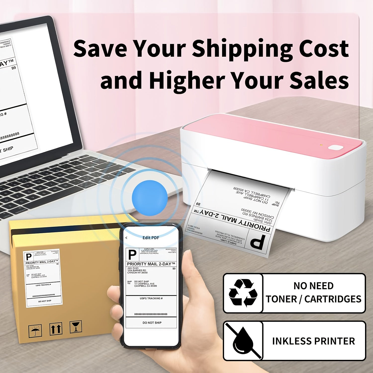 4x6 Transportation Label Printer - Supports Most Platforms, Print Width 1" - 4.7" Wireless Thermal Printer for Small Business, Packaging, 150mm/s Fast Printing, Compatible for Mobile And Computer Use