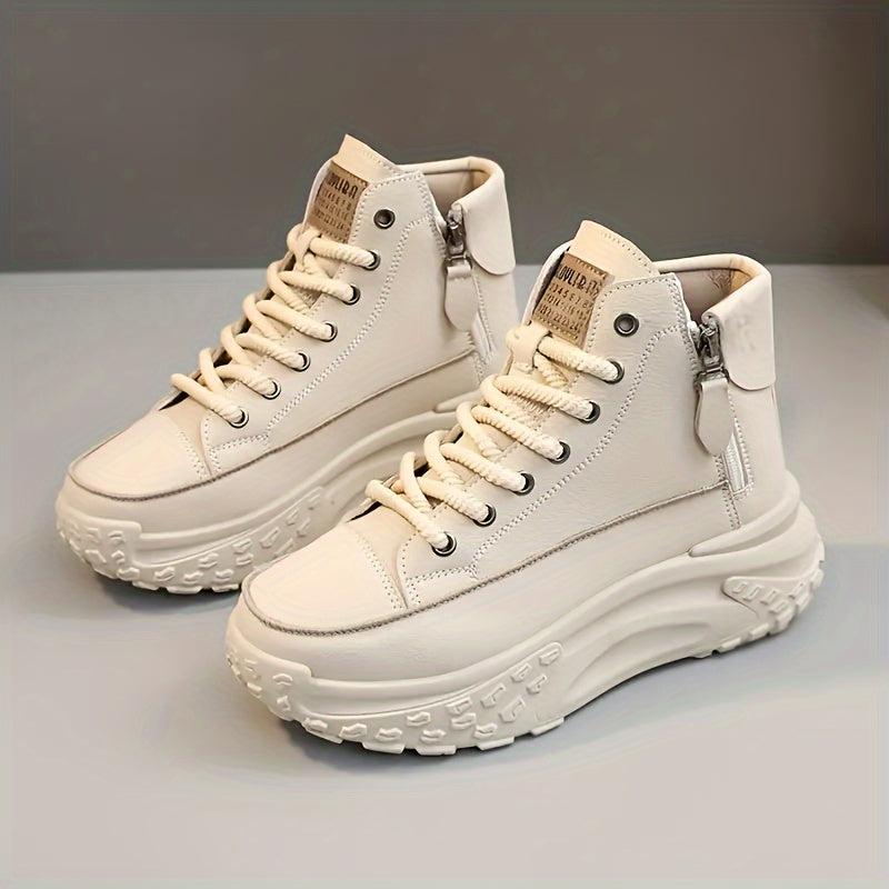 Women's Fashion High-Top Sneakers with Side Zipper - Comfortable, Lightweight Platform Skate Shoes, All-Season Cushioned Support