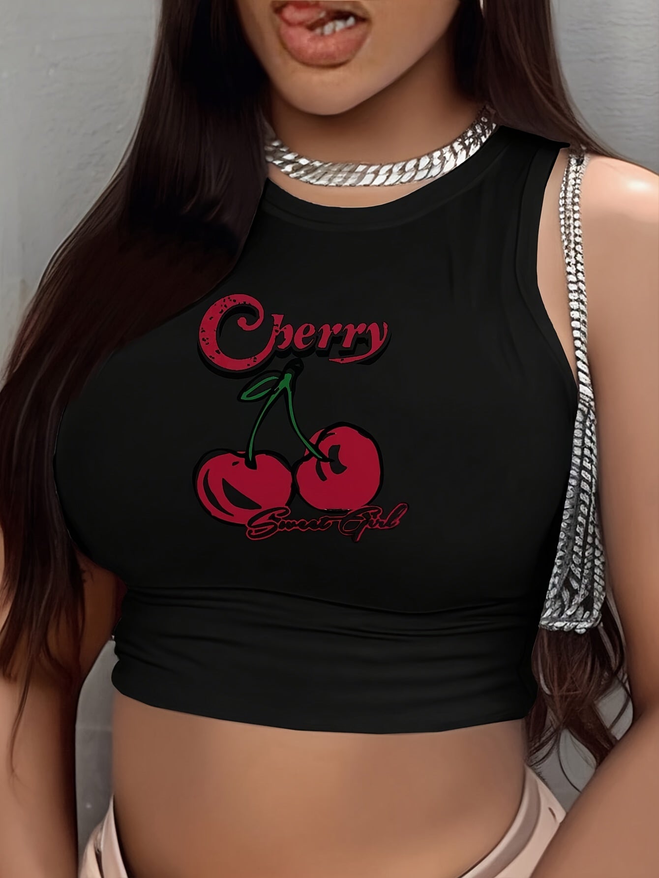 Portrait Print Crew Neck Tank Top, Casual Sleeveless Crop Top For Spring & Summer, Women's Clothing