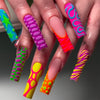 24pcs of Long Press on Nails Y2K Summer Macaron Funny Colorful Graffiti Design 3D Purple Relief Three-Dimensional Crocodile Pattern Cool Hot Girl Summer Green Five-Pointed Star Advanced Matte French Fake Nails with Jelly Glue