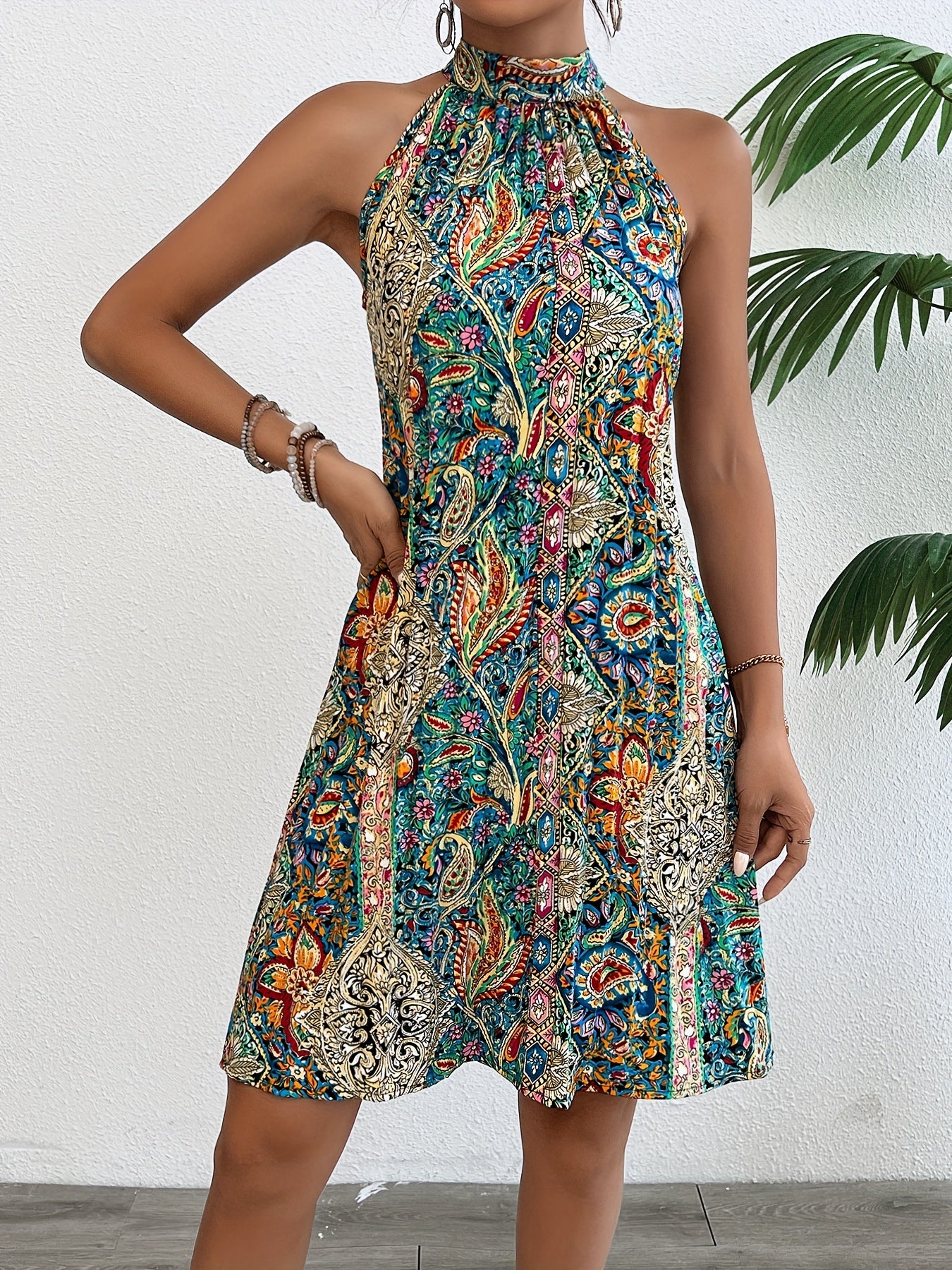 Floral Print Sleeveless Pleated Summer Dress for Women
