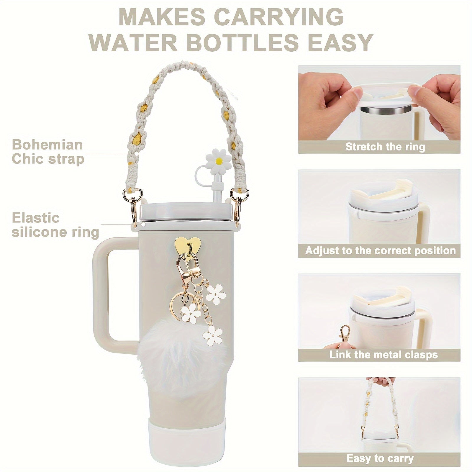 Stanley Cup Accessories Set: Handle Strap, Sleeve, Straw Cover & Charms for 40oz & 30oz Insulated Cups