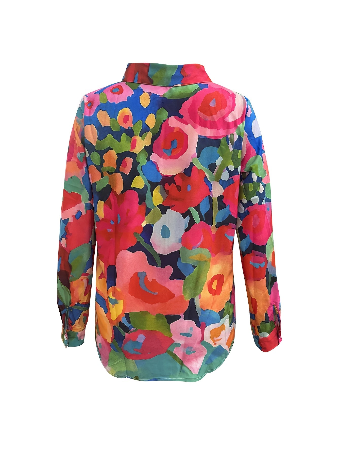 Mother's Day Retro Floral Print Simple Shirt, Casual Button Front Long Sleeve Shirt, Women's
