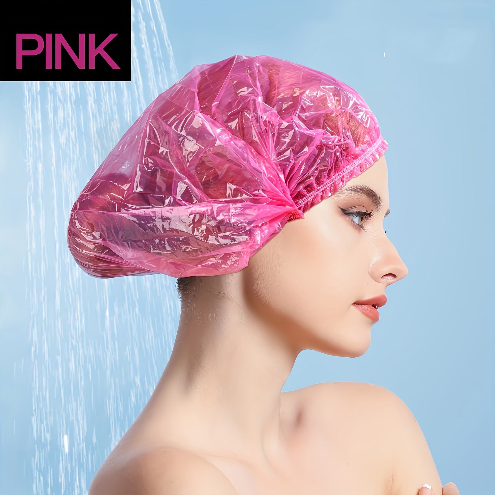 Disposable Shower Caps, Shower Caps for Women Plastic Shower Caps Shower Hat Large Shower Cap Elastic Hair Cap for Home Use Hotel Spa and Hair Salon (pink)