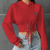 Lace Up Crop Drop Shoulder Hoodie, YOUNG Long Sleeve Hoodies Sweatshirt, Women's Clothing