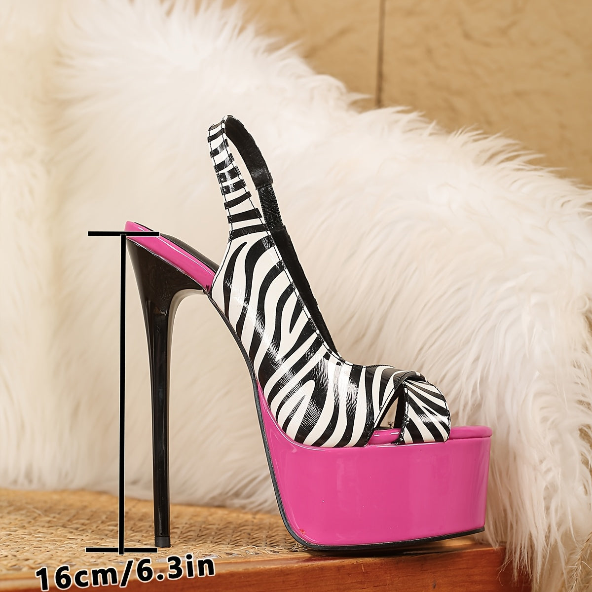Elegant Zebra Print Strappy High Heel Sandals - 16cm Stiletto, Black & White, Slip-On with Ankle Strap, Synthetic Upper, Rubber Sole, All-Season Fashion, Fashion High Heel Sandals|Zebra Print Sandals|Synthetic Sandals