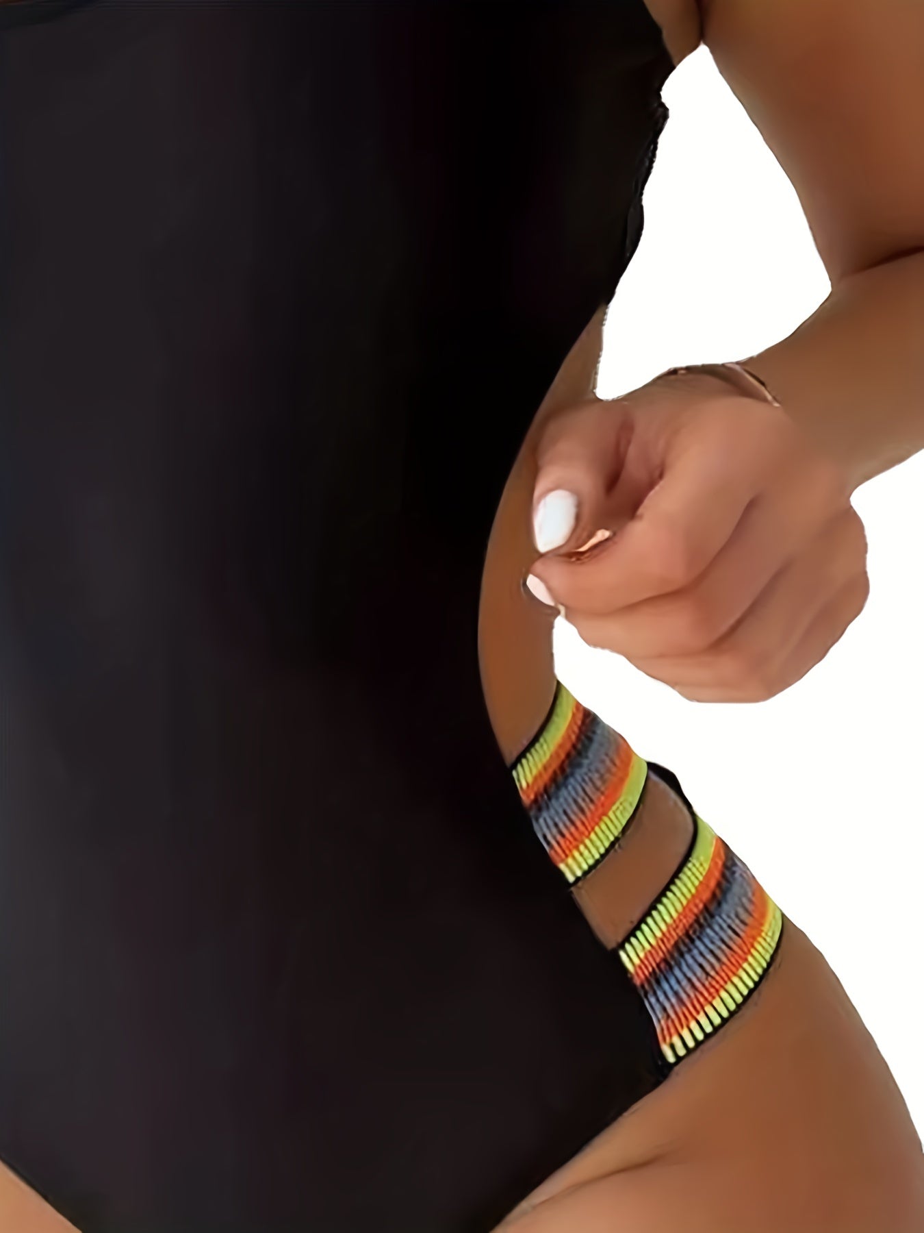 Fashionable Solid Color Swimsuits with Colorful Elastic Bands in Black And Blue, Specially Supplied for Cross-Border Trade.