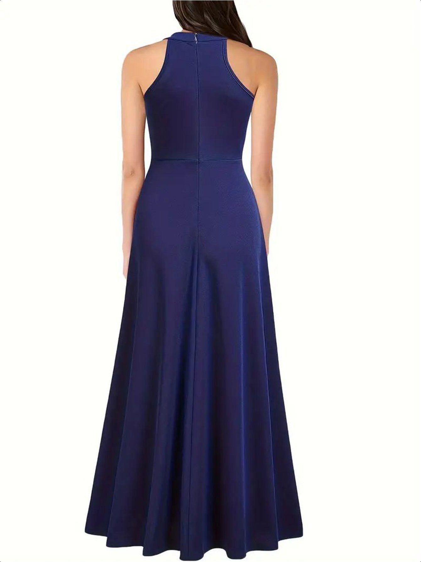 Long formal dress, slit thigh high waist long dress, elegant sleeveless round neck dress, suitable for parties and banquets