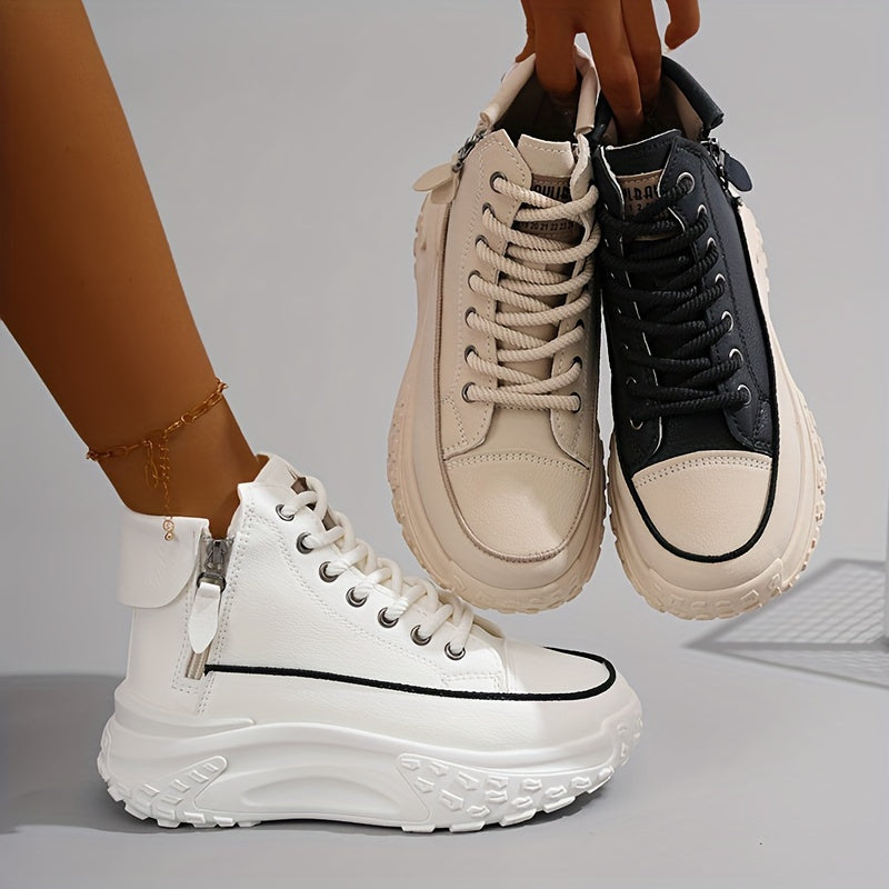 2024 Trendy High-Top Women's Sneakers - Comfortable, Non-Slip, Durable Casual Shoes with Lace-Up Design and Round Toe - For Women - Suitable for Casual Wear - Perfect Gift for Fashionistas