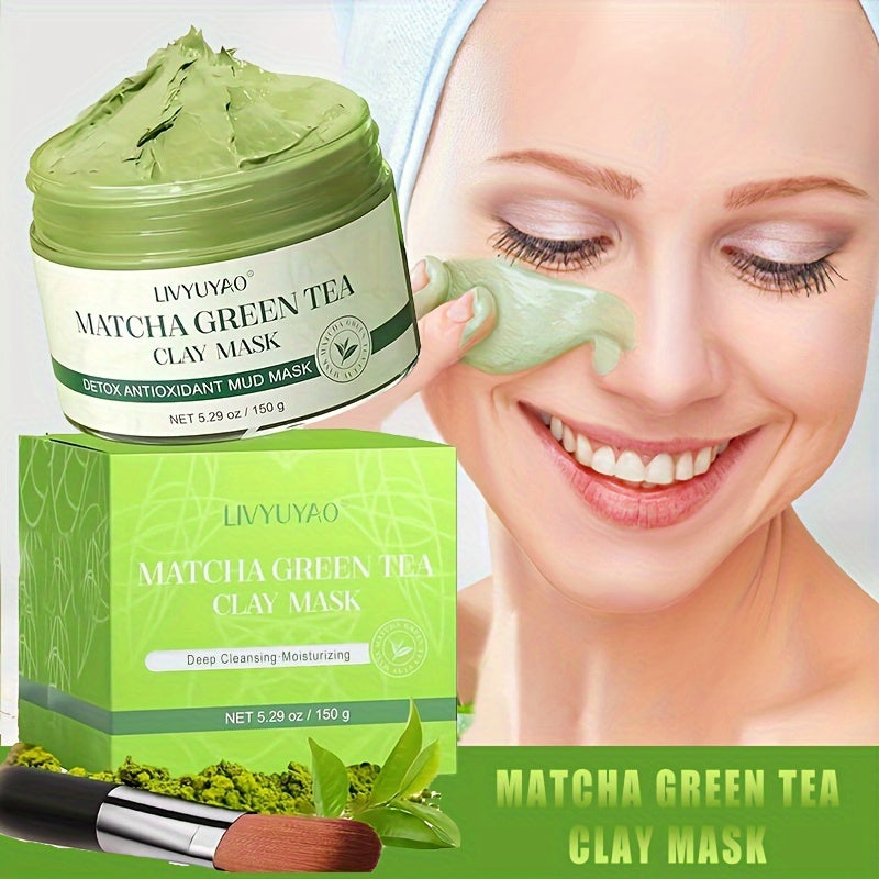 1pc Deep Cleansing Purifying Green Tea Clay Facial Mask - Volcanic Mud Face Mask for Deep Washing and Pore Minimizing, 5.29oz