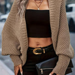 Elegant Women’s Batwing Sleeve Knit Cardigan – Open Front Sweater with Button Details, Fall/Winter Layering Essential