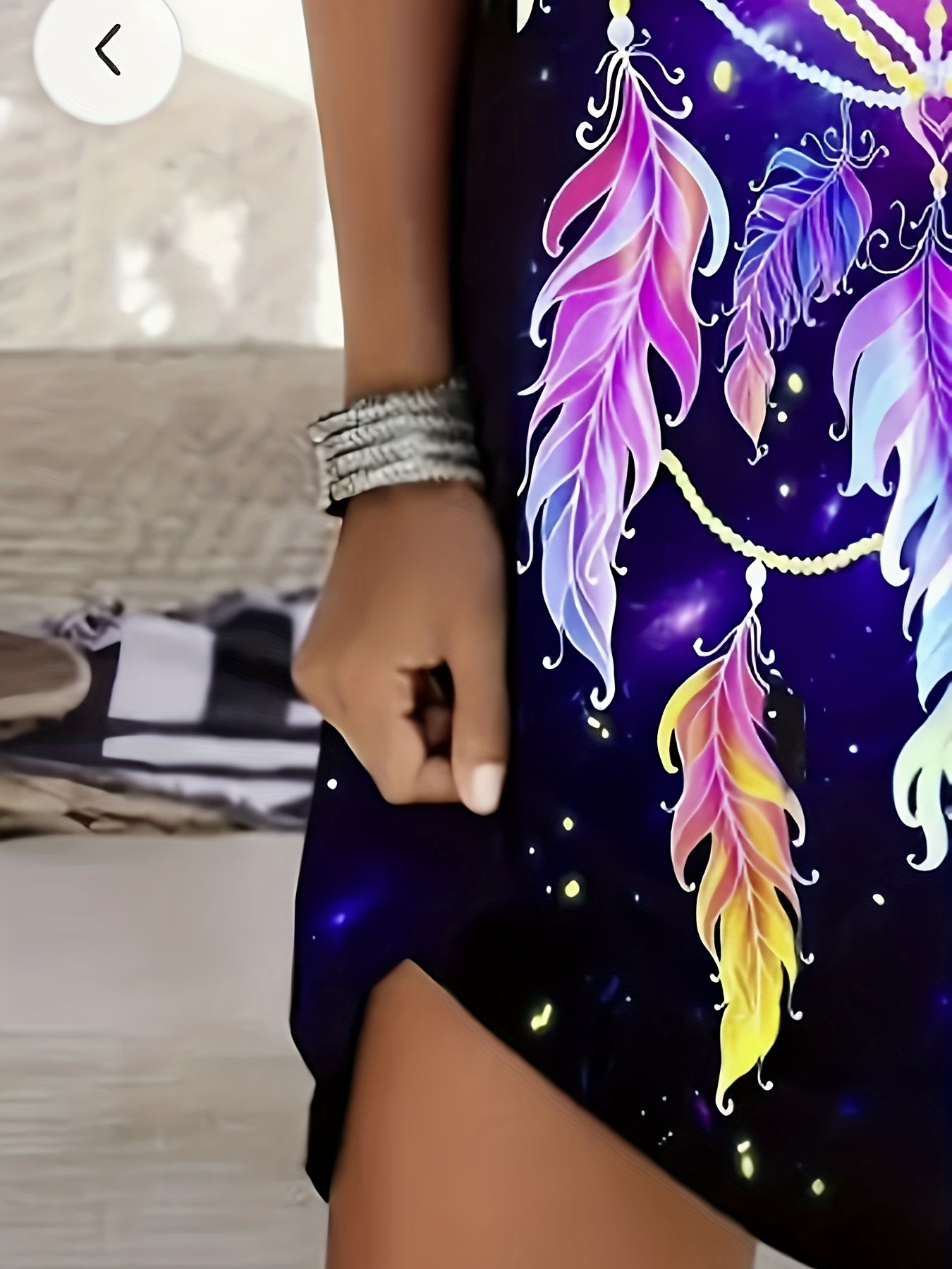 Bohemian Midi Dress for Women, Colorful Print with Dreamcatcher and Ring Accents, Sleeveless Crew Neck, Polyester Knit Fabric, Regular Fit, Spring/Summer/Fall Collection