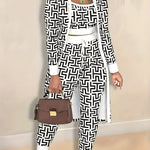 Three-Piece Set with All-Over Print, Featuring a Cropped Tank Top, Fitted Pants, And a Long-Sleeve Cardigan, Women'S Clothing, Sleepwear.