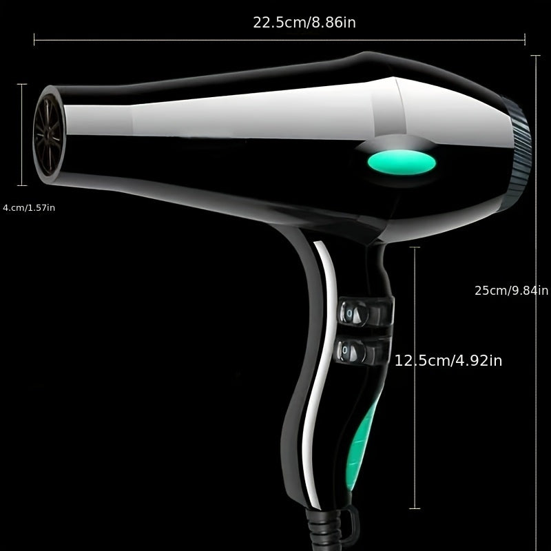 Professional 600W Hair Dryer with Negative Ions, Adjustable Temperature, 59.06-118.11inch Cord, US Plug, Includes Nozzle & Straightener, Non-Foldable Handle, for Home & Salon Use - Blue