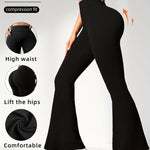 1 pair of Women's bootleg yoga pants, tummy control fitness leggings with non-transparent flared design
