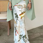 Women's Elegant Floral Print Stretchy Mermaid Skirt - Plus Size Long Flowy Polyester-Spandex Blend, Machine Washable All-Season Midi Skirt for Casual & Formal Wear, Comfortable Fashion | Highwaisted Skirt | Flexible Wear