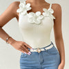 Stunning 3D Floral Applique Camisole - Sleek Asymmetrical Strap, Sleeveless, Breathable, Comfortable, Stylish Top for Spring & Summer - Women's Fashion Clothing for Everyday Wear