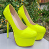 Women's Neon Yellow Ultra-High Platform Stiletto Heels - Glossy Synthetic Cover Round-Toe Party Shoes for Nightclub, Evening Events & All-Season Wear, Shoes Heels