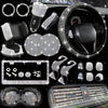 27pcs Bling Car Accessories Set for Women, Bling Steering Wheel Covers Universal Fit 15 Inch, Bling License Plate Frame, Bling Car Phone Holder, Bling Car Coasters, Bling Car Fast Charger, Bling Valve Caps