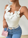 Stunning 3D Floral Applique Camisole - Sleek Asymmetrical Strap, Sleeveless, Breathable, Comfortable, Stylish Top for Spring & Summer - Women's Fashion Clothing for Everyday Wear