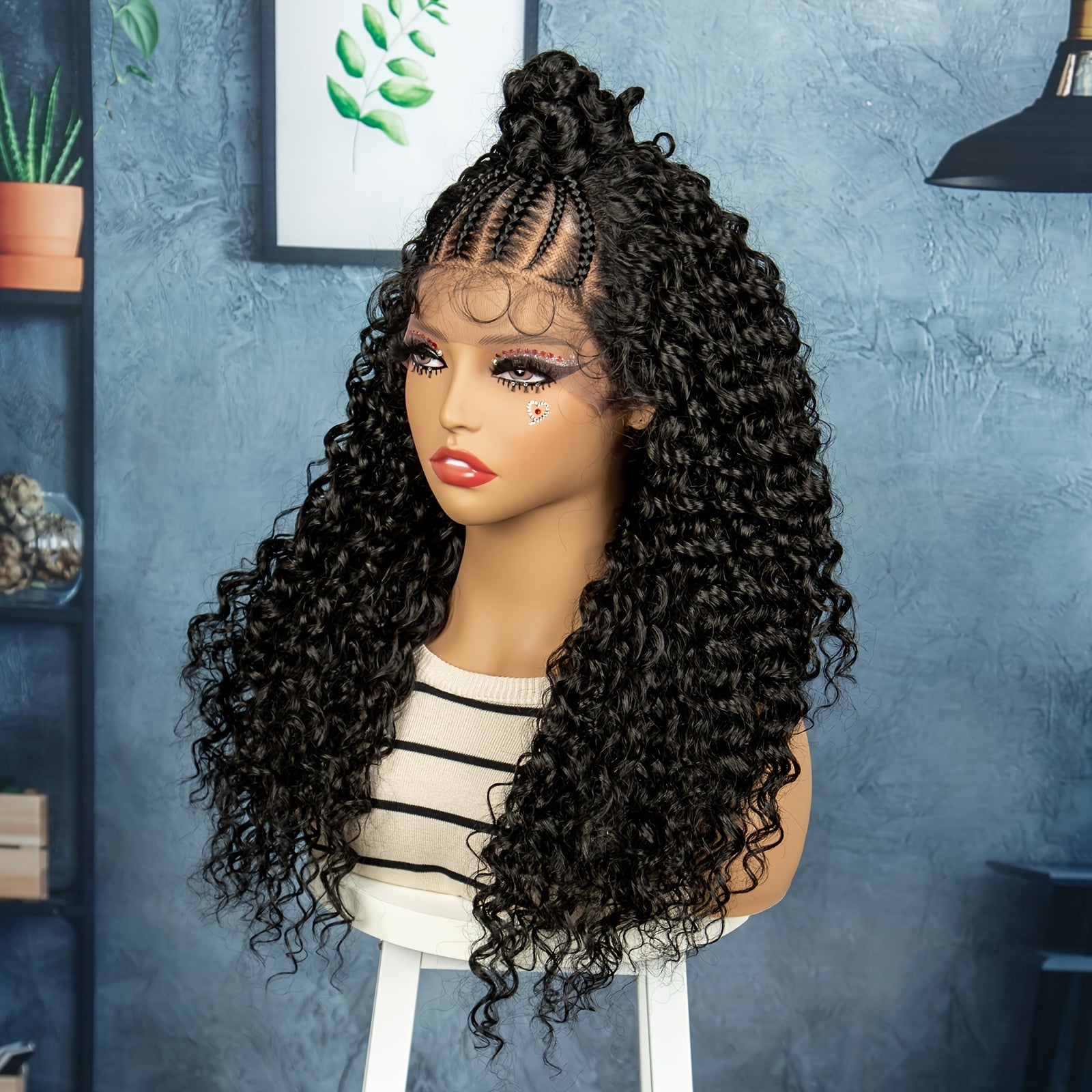 13*4 Front Lace High Quality Wig Black Chemical Fiber Braid Headband