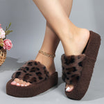 Cozy Leopard Print Women's Slippers - Plush Fleece Lined, Open Toe, Non-Slip Rubber Sole for Indoor/Outdoor Wear - For Women - Perfect for Relaxing at Home or Casual Outings - Ideal Gift for Her