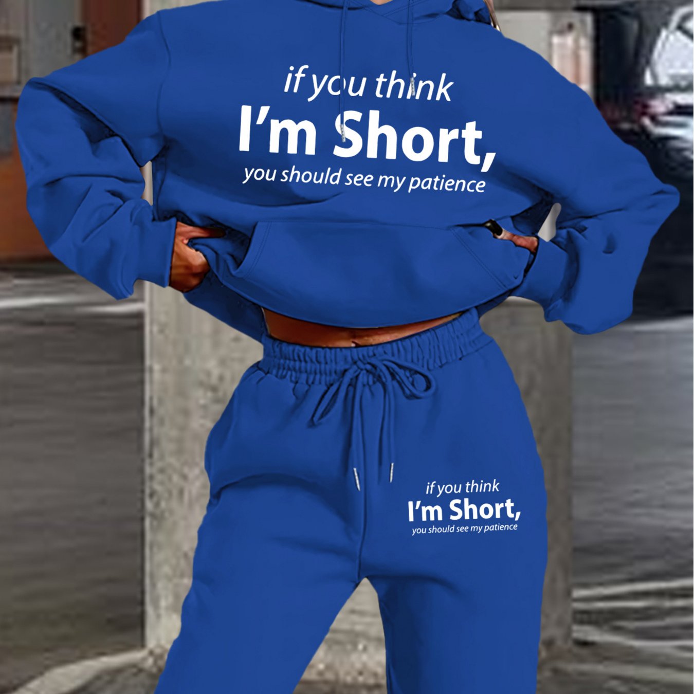 1set Women'S Casual Polyester Sweat Suit, Long Sleeve Hoodie and Sweatpants with Pockets, Geometric Pattern Knit Set for Autumn/Winter
