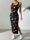 Colorful Floral Print Split Hem Midi Dress - Stylish Summer Wear for Women, Polyester and Spandex Blend, Machine Washable