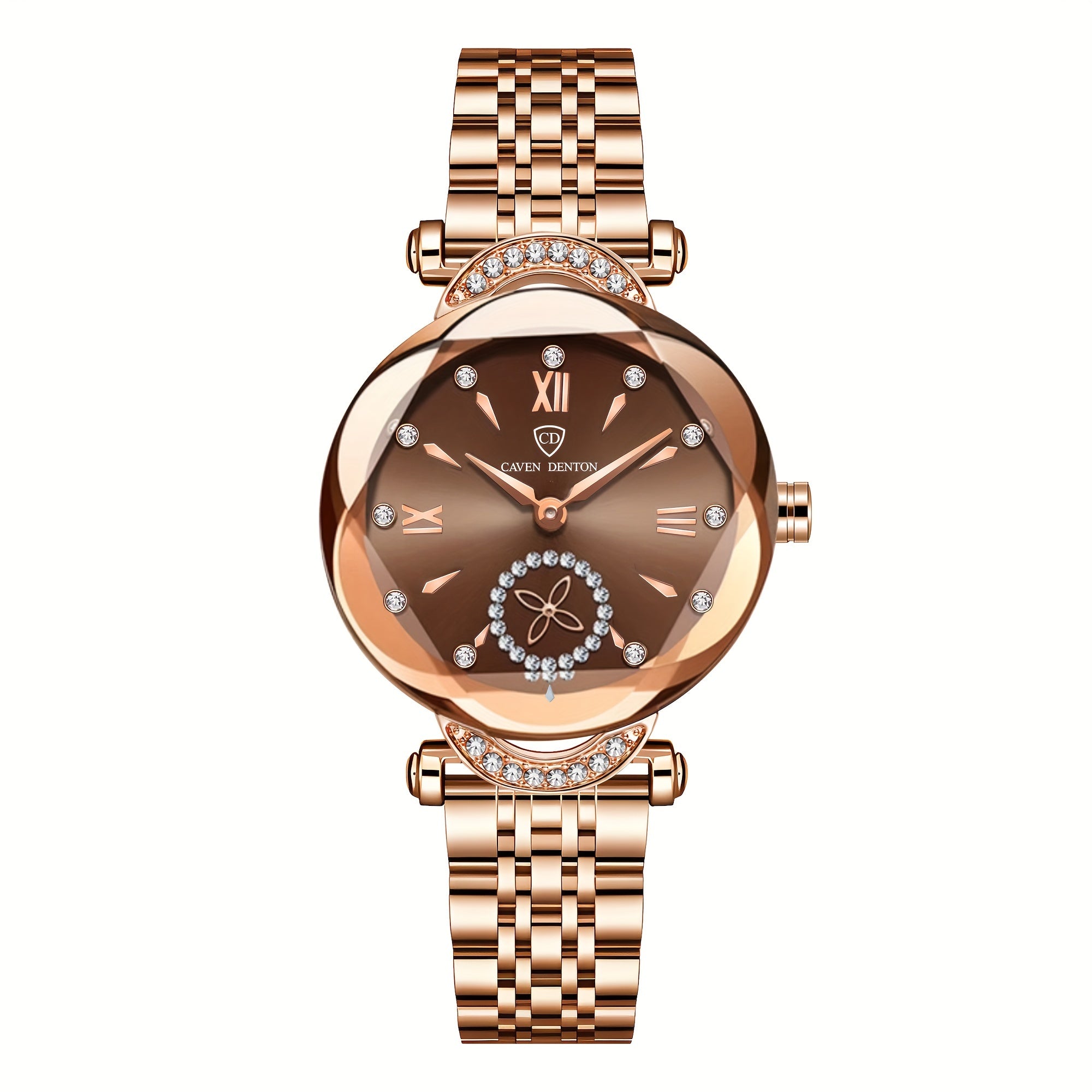 Elegant Women's Quartz Watch with Rhinestone Accents - Rose Golden Case & Stainless Steel Band, Roman Numerals, Independent Second Hand - Ideal for Business or Formal Wear - Perfect Mother's Day, Christmas, or Back-to-School