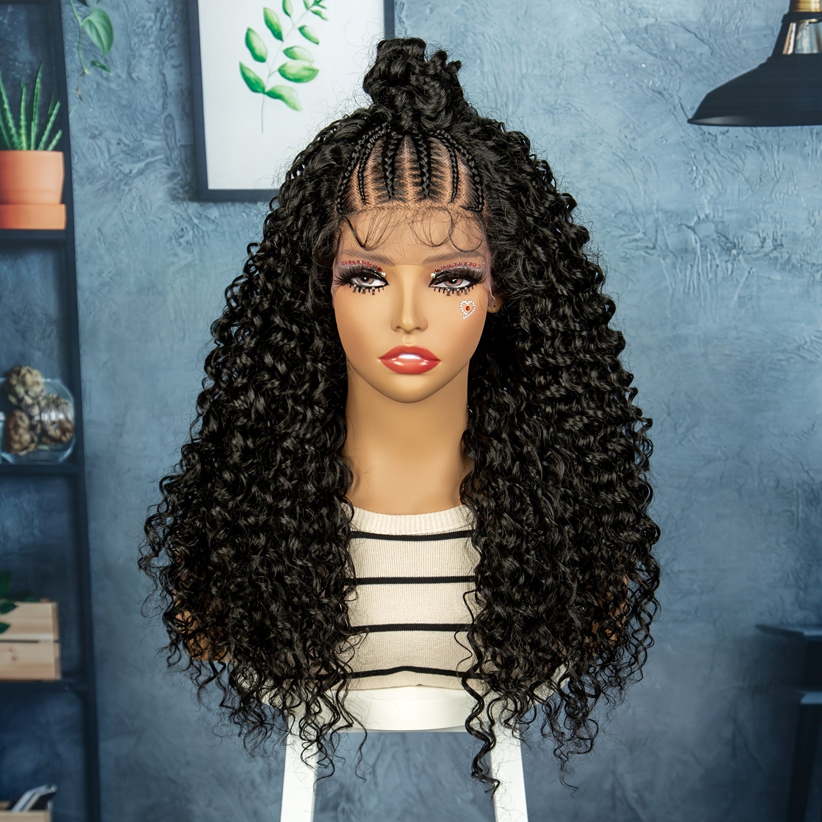13*4 Front Lace High Quality Wig Black Chemical Fiber Braid Headband