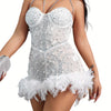 Sexy Rhinestone-Embellished Backless Mesh Mini Dress - Heart Neckline Clubwear Party Dress for Women, Stretchy Form-Fitting Night Out Dress with Elegant Sheer Design
