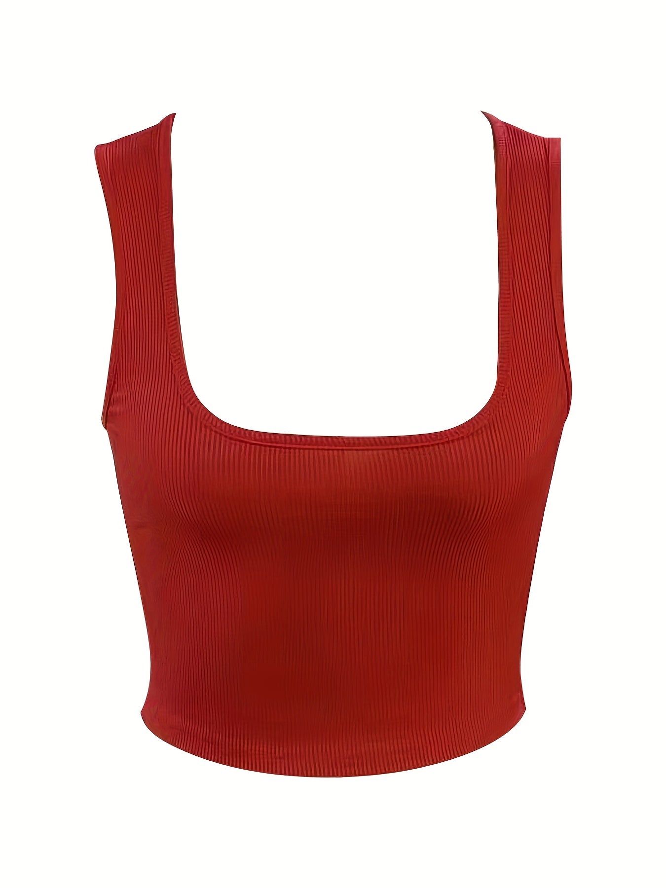 Solid Square Crop Tank Top, Casual Sleeveless Tank Top For Summer, Women's Clothing