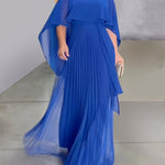 Elegant Solid Color Round Neck Pleated Fake Two-Piece Long Swing Dress