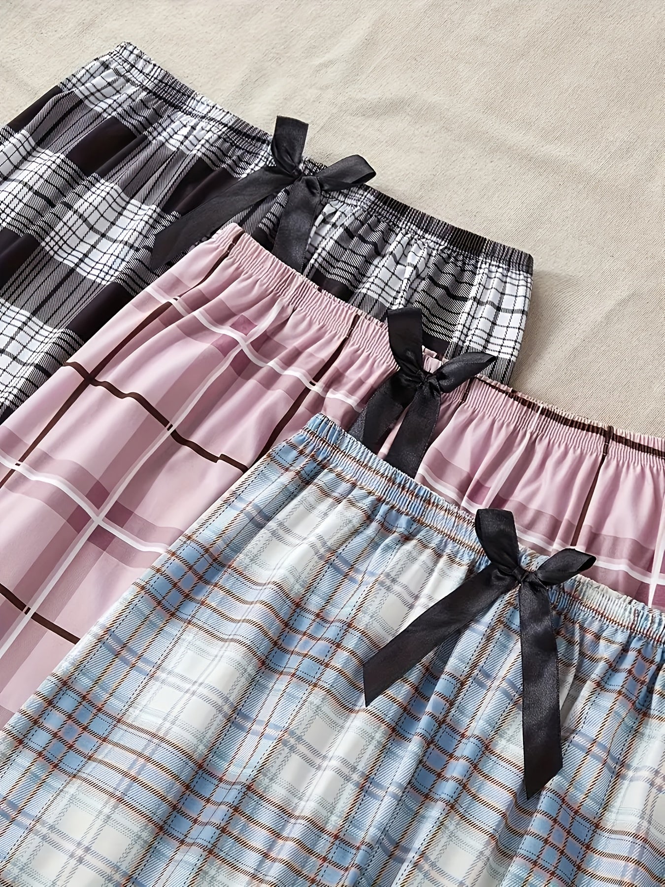 Women's Fashion Pajamas and Home Clothes Pajama Pants Spring, Autumn and Winter Women's Three-Pack Pajama Pants Women's Bow Print Plaid Fashion Pajama Pants Three-piece Set with Elastic Waist Style Suitable for All Seasons Ho