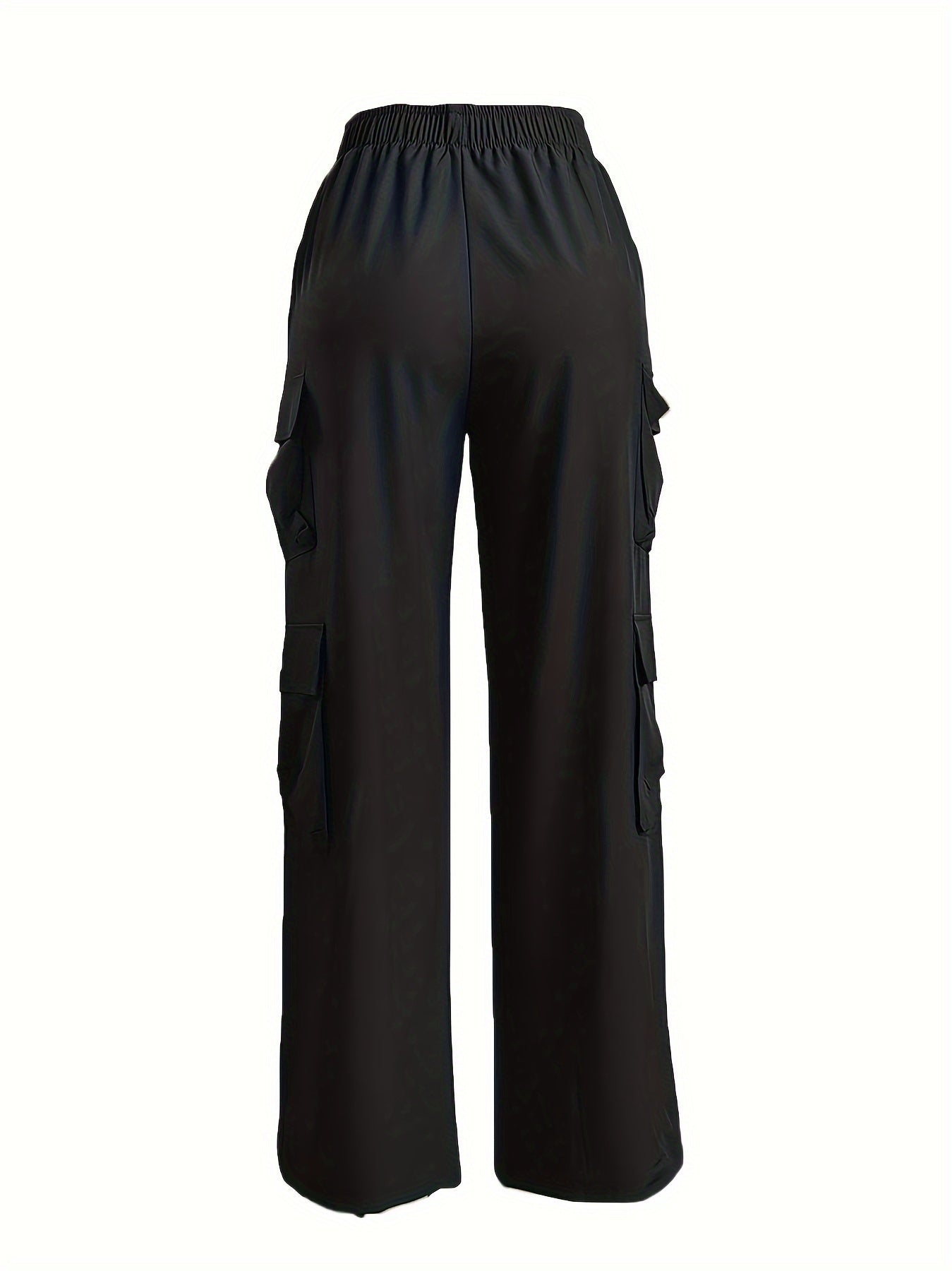 Flap Pockets Straight Leg Cargo Pants - Young Elastic High Waist Pants For Spring & Fall - Women's Clothing - For Women - Suitable for Casual Wear - Perfect Gift for Fashionable Ladies