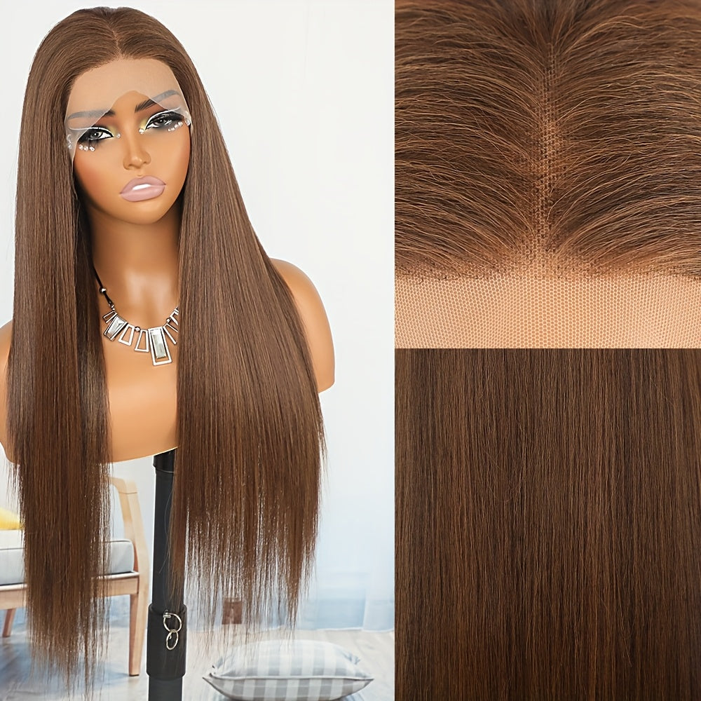 Brown Piano Highlights Straight Lace Front Wig 13x4 HD Transparent Lace Glueless Free Part Long Straight Hair Wigs For Women Heat Resistant Synthetic Fiber Daily Cosplay Wig