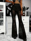 Women'S High-Waisted Lace Mesh Trousers, Black Sheer Long Pants with Floral Patterns, Elegant Party Wear, Sexy Off-Shoulder Design, All-Season Fashion Accessory, High Waisted Trousers