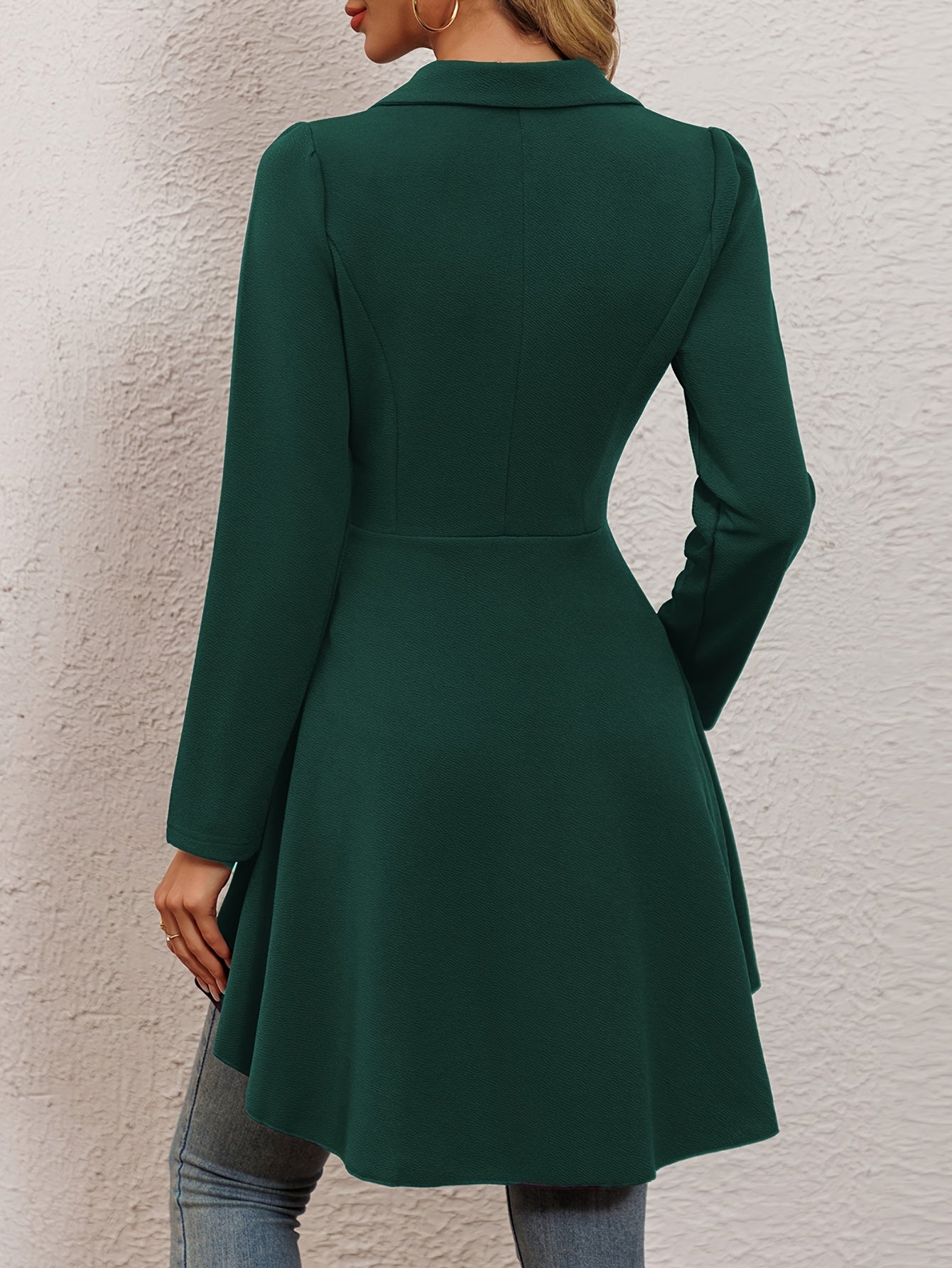 High Low Hem Lapel Collar Blazer, Stylish Solid Color Long Sleeve Single Button Blazer, Women's Clothing