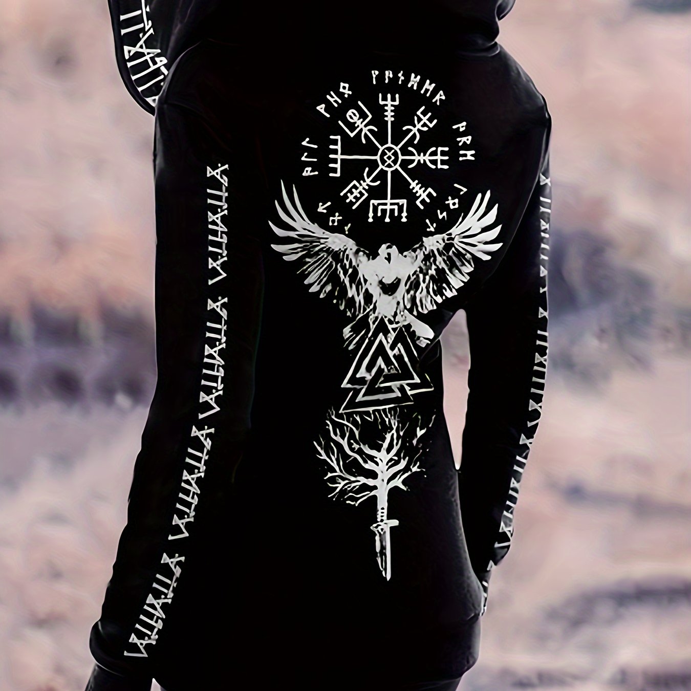 Vintage Gothic Chic Hoodie - Fashion Hoodies - Long Sleeve Drawstring Casual Zipper Sweatshirt with Viking Pattern for Women - Comfortable and Stylish Winter Wear